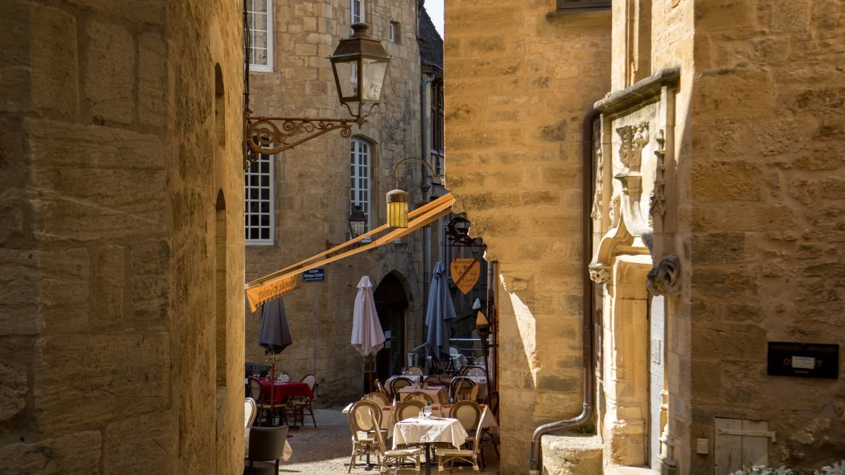 the picturesque city of Sarlat la Caneda in Dordogne Department, Aquitaine, France