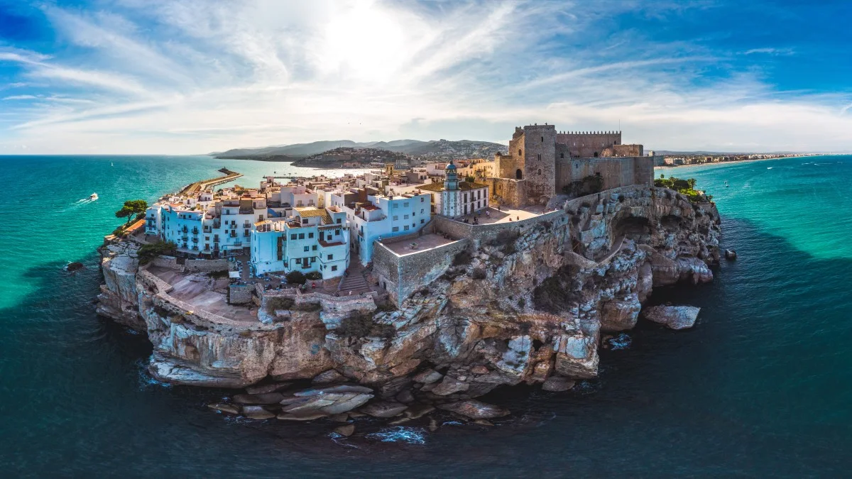 Peniscola,Valencia, Spain. Panoramic drone arial view