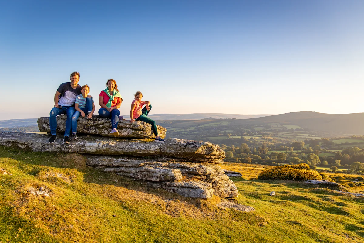 Family in Dartmoor National Park, Devon, UK