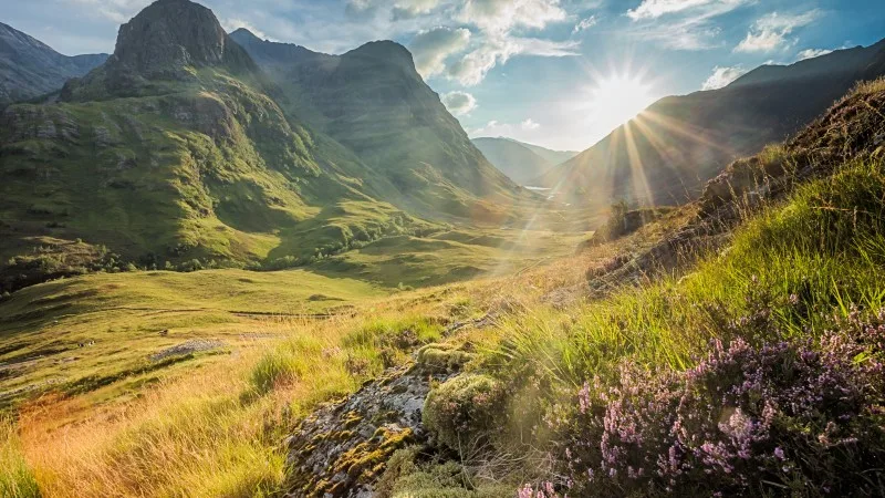 Valley view below the mountains of Glencoe, Lochaber, HIghlands, Scotland