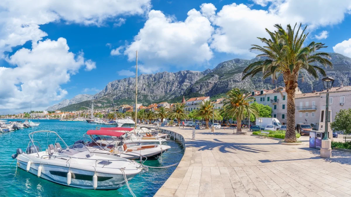 Landscape with Makarska town, dalmatian coast, Croatia