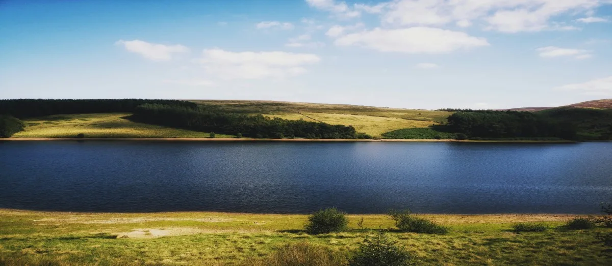 Lake views in the Goyt Valley near Buxton in Derbyshire, England