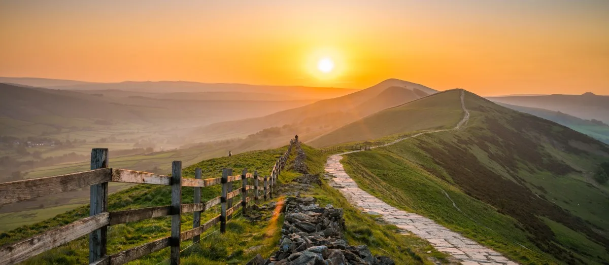 Sunrise of The Great Ridge at Mam Tor hill in Peak District