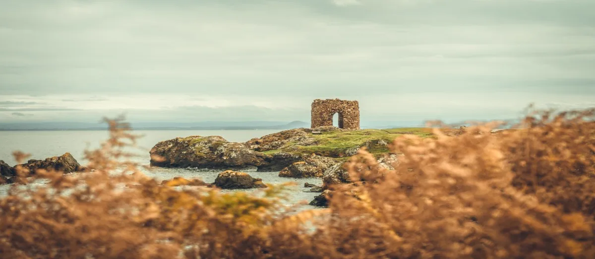 Lady's Tower on the eastern headland of Ruby Bay in Fife, Scotland