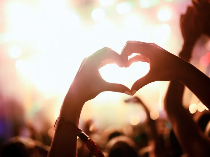 Portrait of happy crowd enjoying at music festival