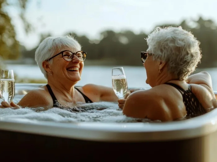 Celebrating friendship in a hot tub