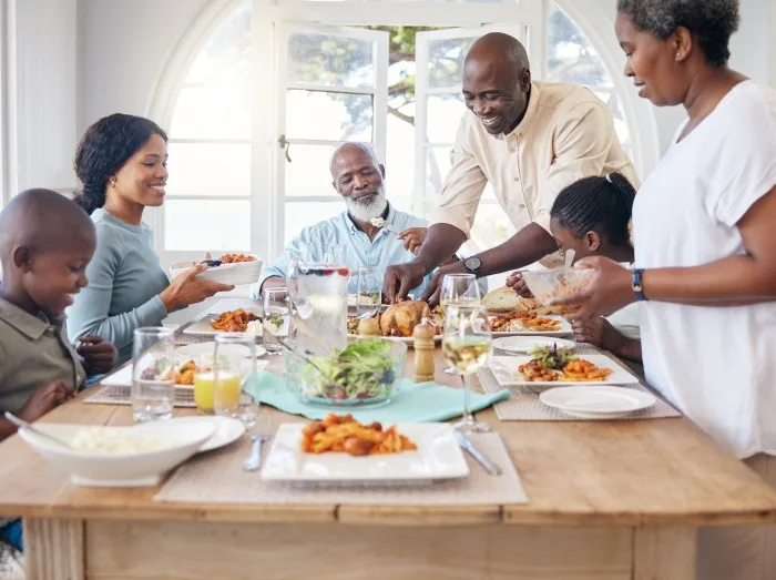 Black family eating lunch