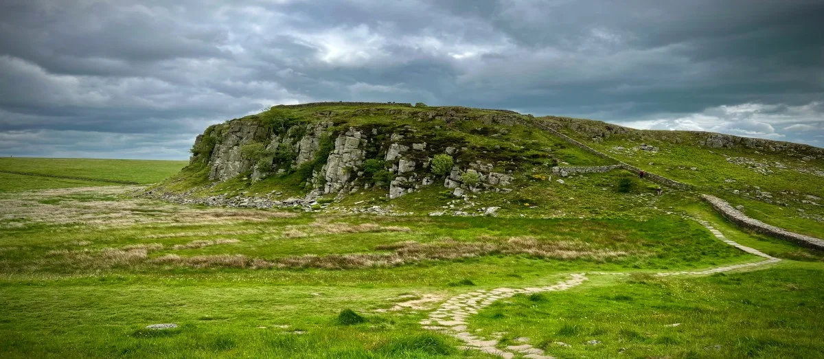 View of Hadrian's Wall in the Northumberland countryside near Hexham in England