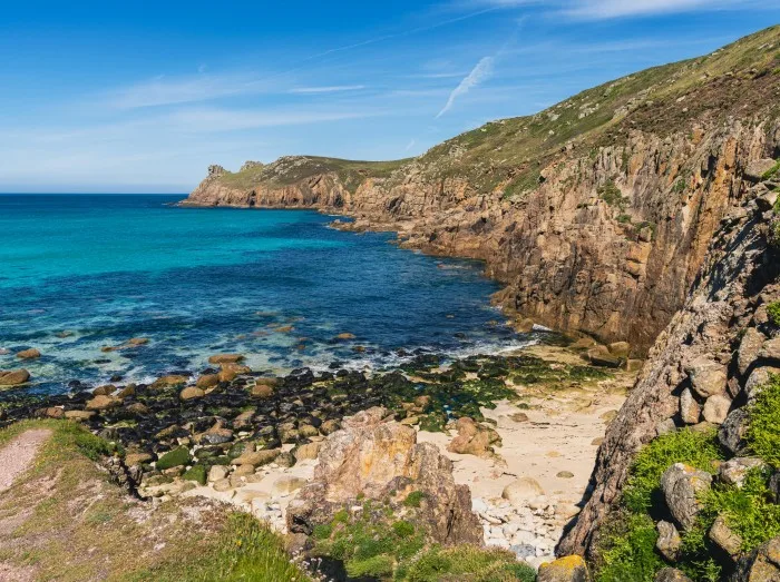 Celtic Sea Coast and cliffs in Nanjizal Beach, Cornwall,