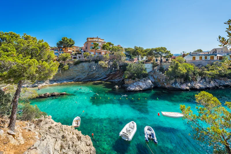 Cala Fornells på Mallorca, hvor det krystalklare vand møder de dramatiske klipper