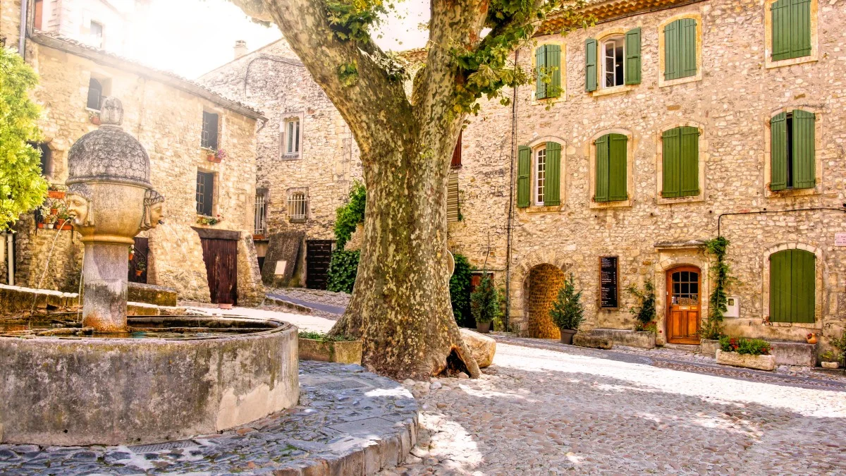 Beautiful Provence town square in Vaison la Romain,
