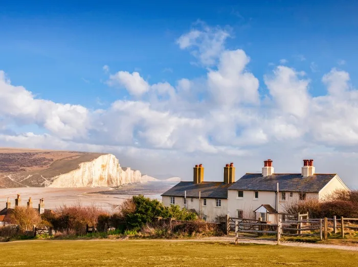 Seven Sisters, Sussex, England, UK, and the famous coastguard cottages.