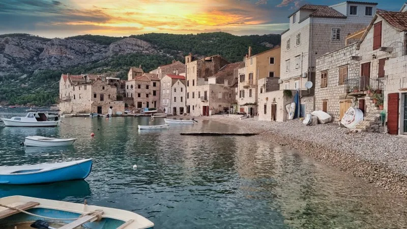 Old picturesque fishing village Komiža on island Vis near Split, Dalmatia