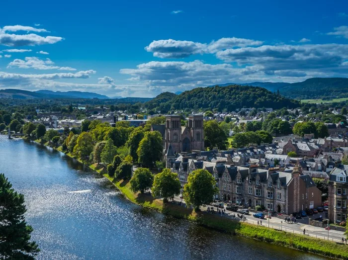 Waterfront view of Inverness in the Scottish Highlands, Scotland