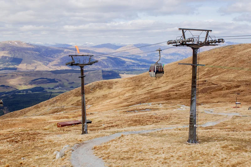 Nevis Range Gondola and mountains near Fort William, Scotland, UK