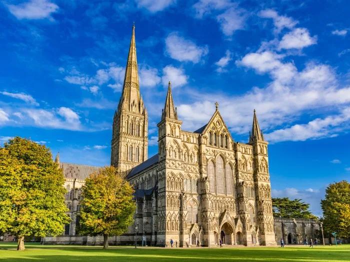 Salisbury Cathedral, formally known as the Cathedral Church of the Blessed Virgin Mary, an Anglican cathedral in Salisbury, 