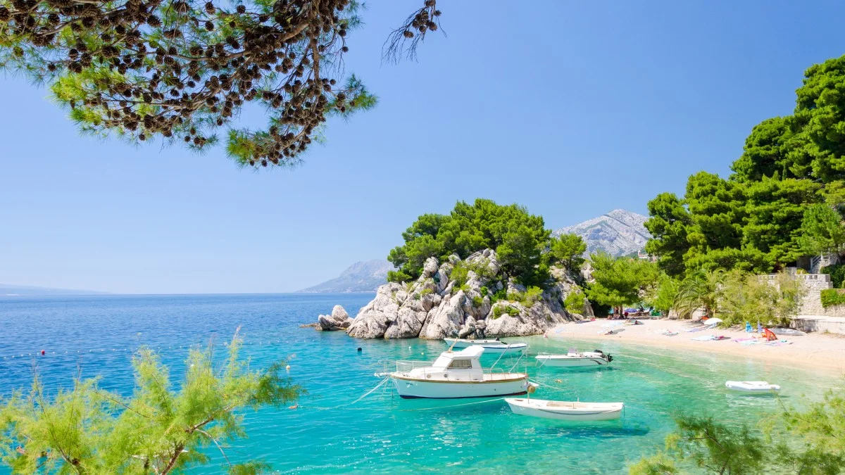 paradise beach in Brela on Makarska riviera, Dalmatia, Croatia