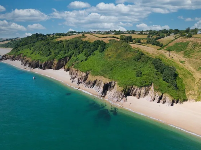 Aerial view at Blackpool Sands in Devon