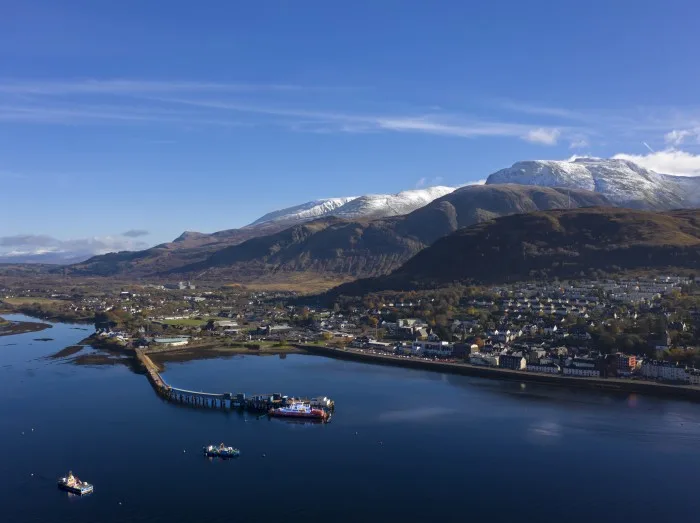 Views across the mountains and lochs of Fort William in Lochaber, Scottish Highlands, Scotland
