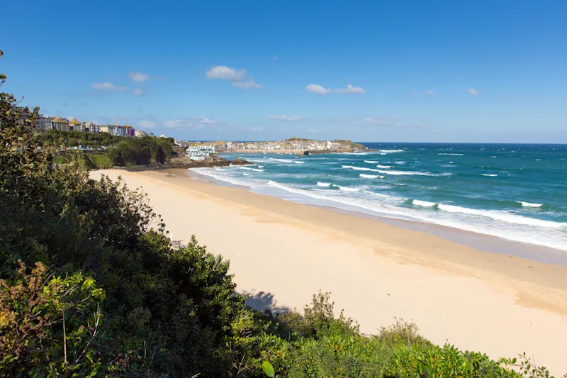 Porthminster beach St Ives Cornwall and blue sky