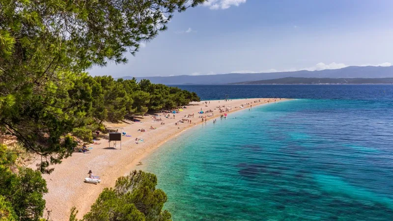 Zlatni Rat (Golden Cape or Golden Horn) famous turquoise beach in Bol town on Brac island, Dalmatia, Croatia