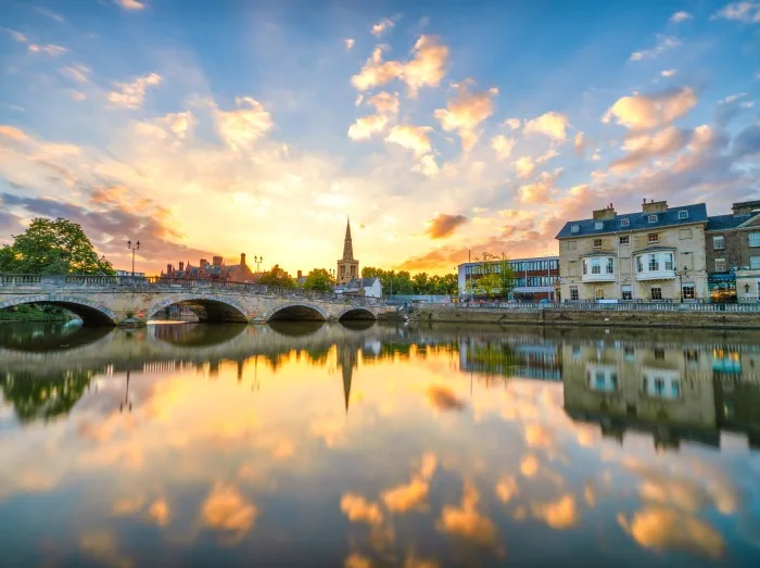 Bedford bridge at sunset on the Great Ouse River.