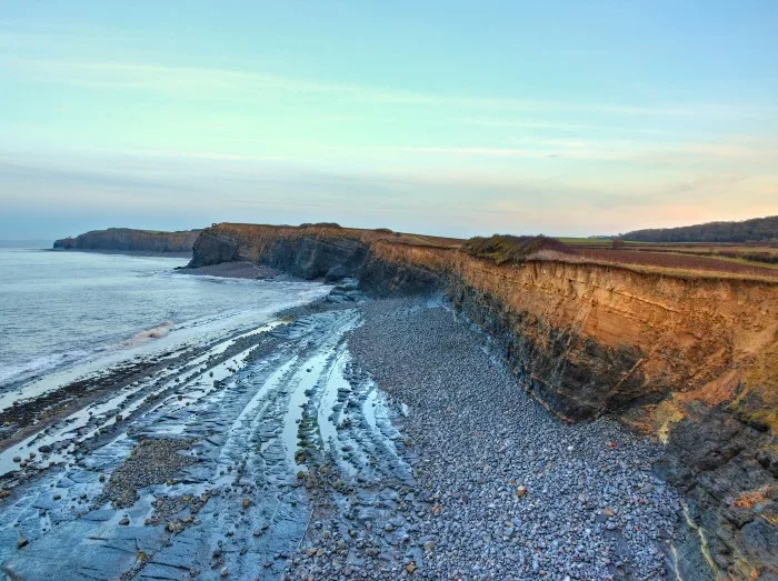 The beach of Kilve lies about halfway between Minehead and Bridgwater, Somerset