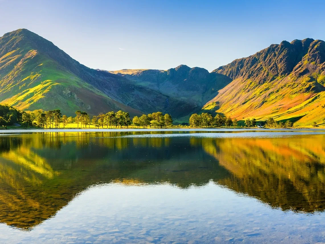 Beautiful morning panorama of Buttermere Lake in the Lake District, Cumbria, England, UK