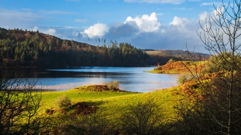 A view over Woodhall loch, on a sunny winters day, near Mossdale , Scotland