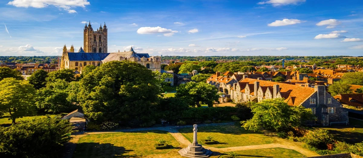 Aerial view of the cathedral city of Canterbury in Kent