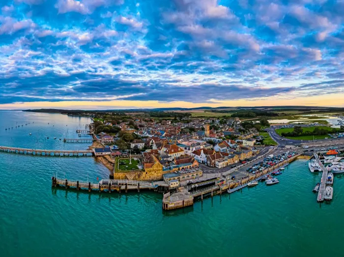 Aerial panoramic view of Yarmouth on the isle of Wight