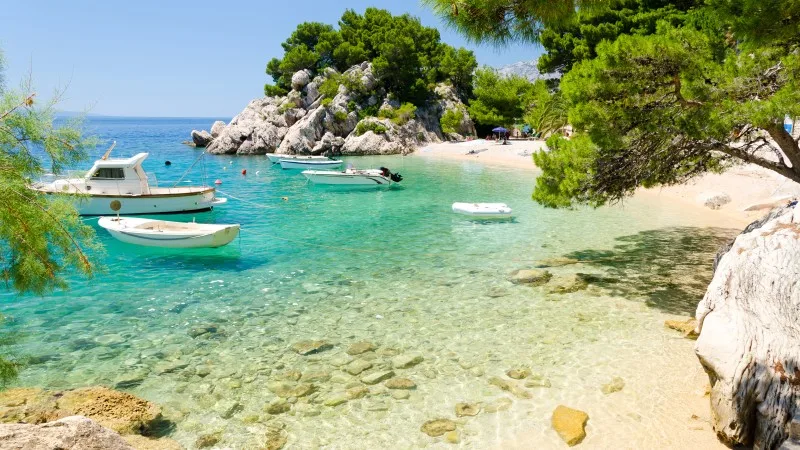 beautiful beach in Brela on Makarska riviera, Dalmatia, Croatia