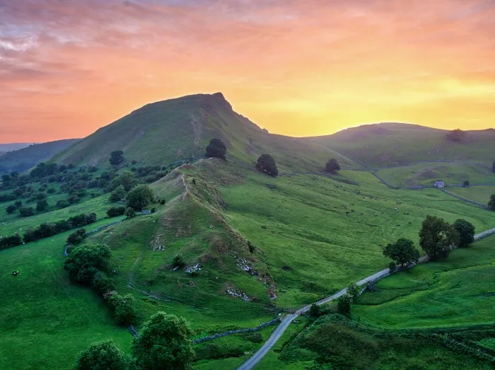 Chrome Hill seen from Parkhouse Hill in Peak District UK during Sunset