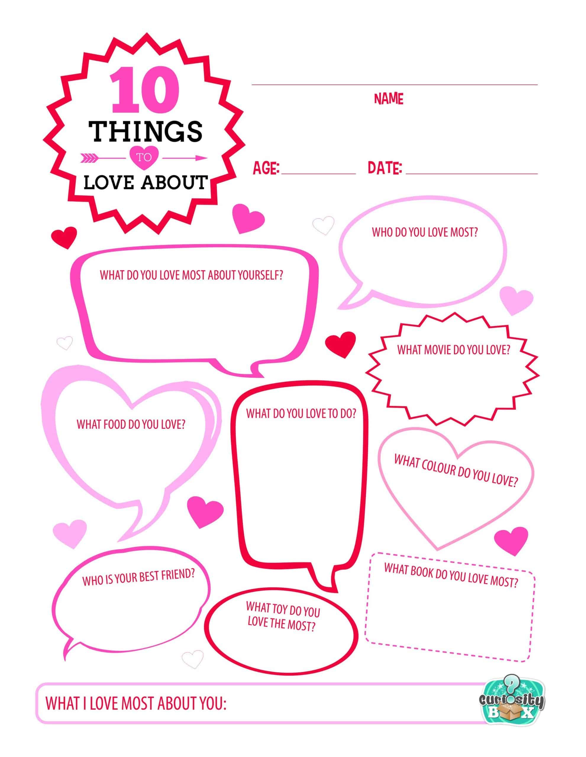 Valentine’s Day Printable – 10 Things to Love