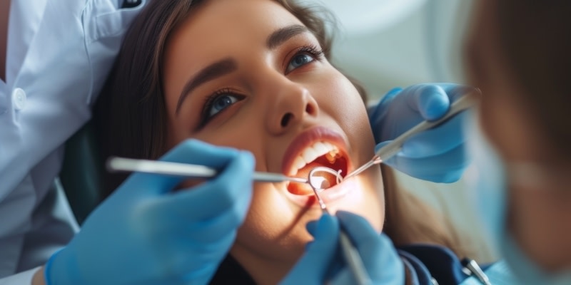 Paziente durante una procedura dentistica