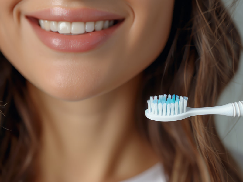 Chica con un cepillo de dientes en la mano