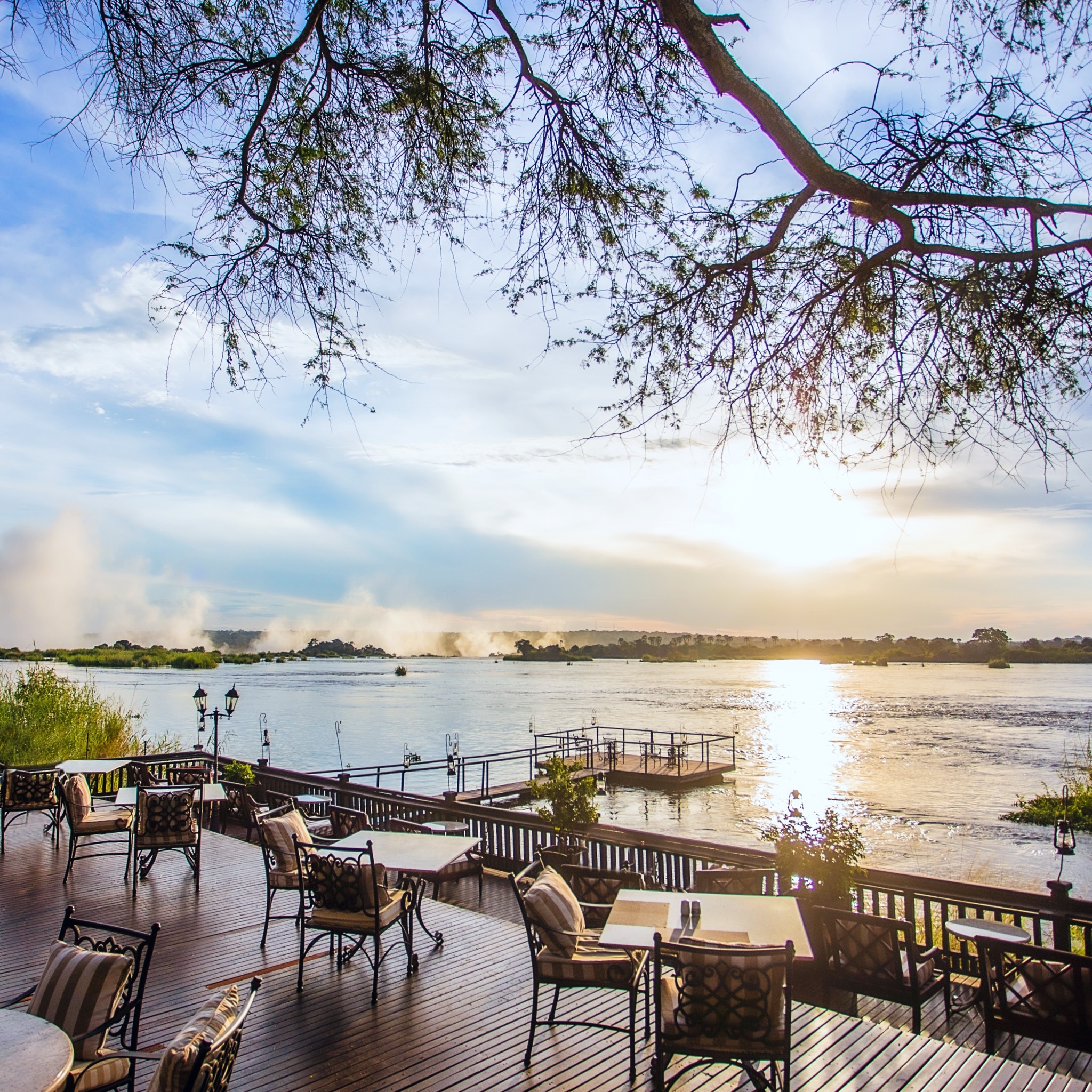 The deck at the Royal Livingstone Hotel in Zambia