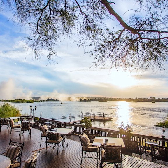 The deck at the Royal Livingstone Hotel in Zambia