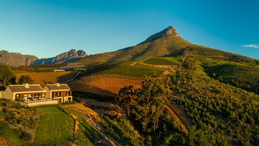 View of Delaire Graff Owners Villa with Cape Winelands Valley in Background