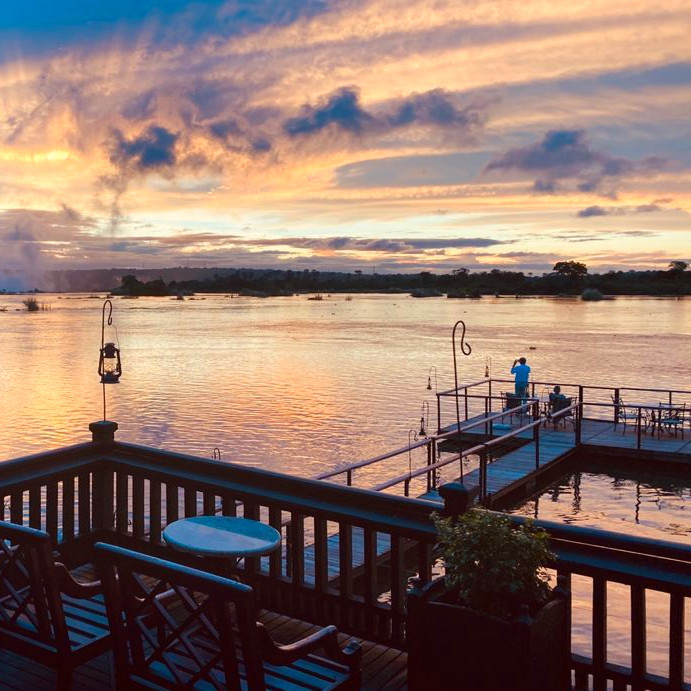 The Royal Livingstone Hotel deck on banks of the Zambezi