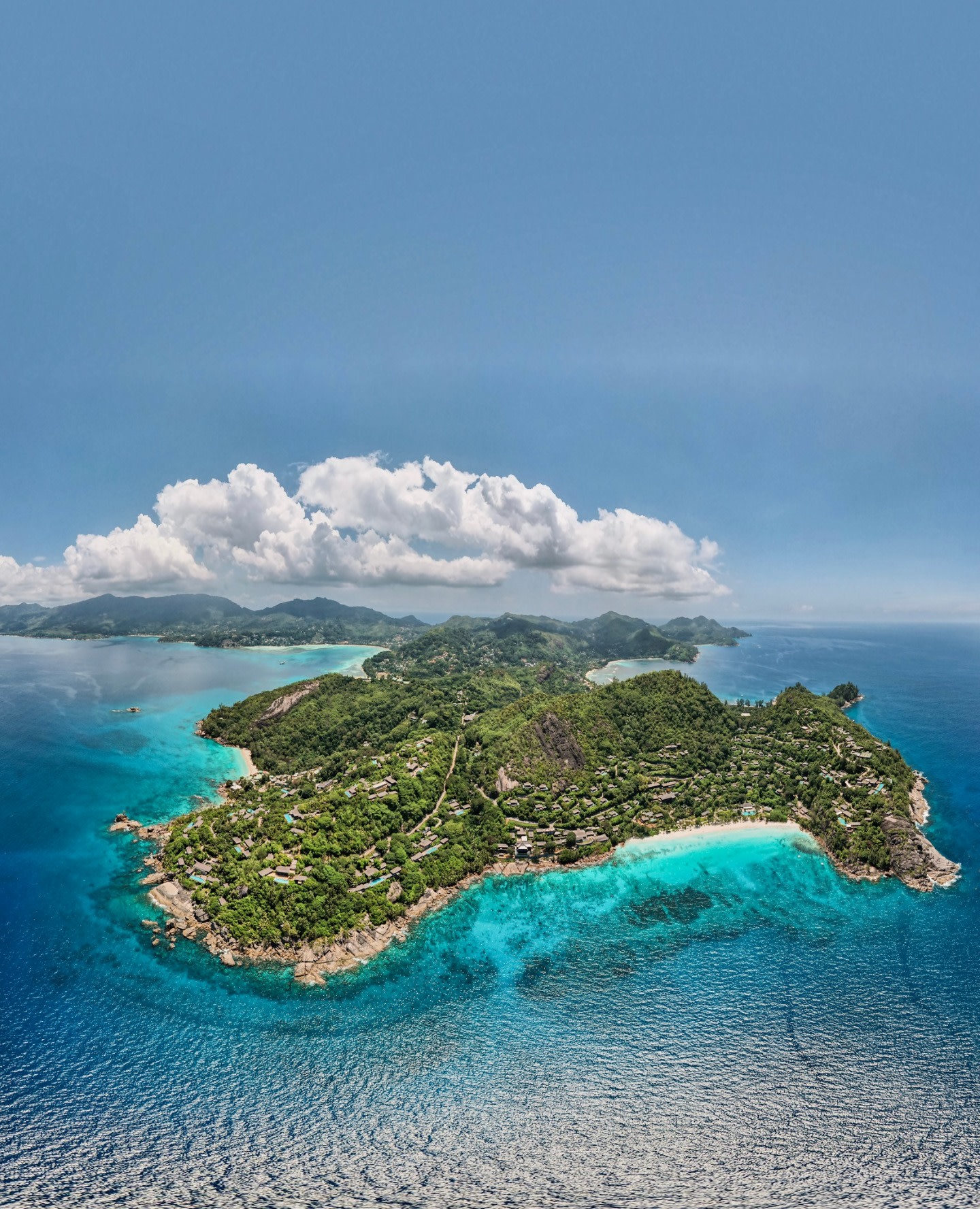 Four Seasons Aerial view Anse Bay Mahe Seychelles FSS