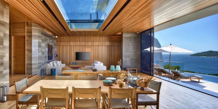 Elegant Furnishings and Ocean View from Inside Six Senses Zil Pasyon - Luxury Seychelles Villas