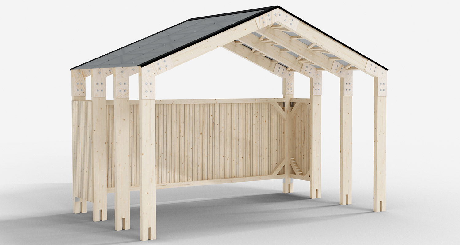 3D-mallinnuskuva kesäkeittiön katoksesta