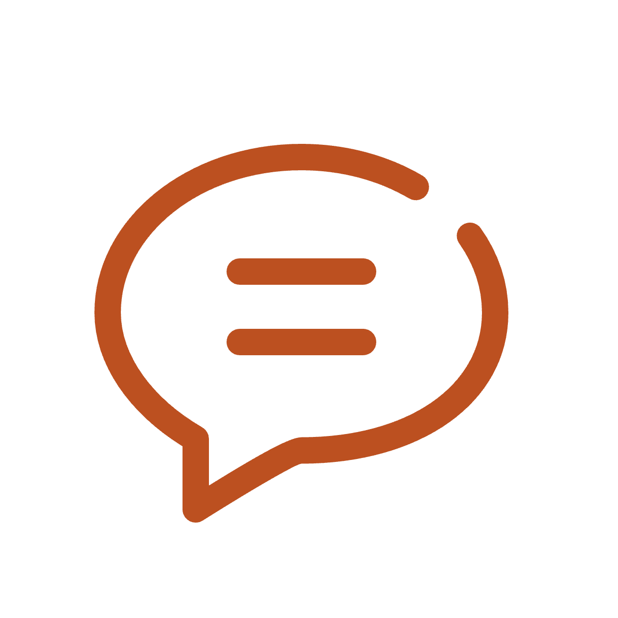 Oranssi puhekupla, jossa kolme pistettä, valkoisella taustalla