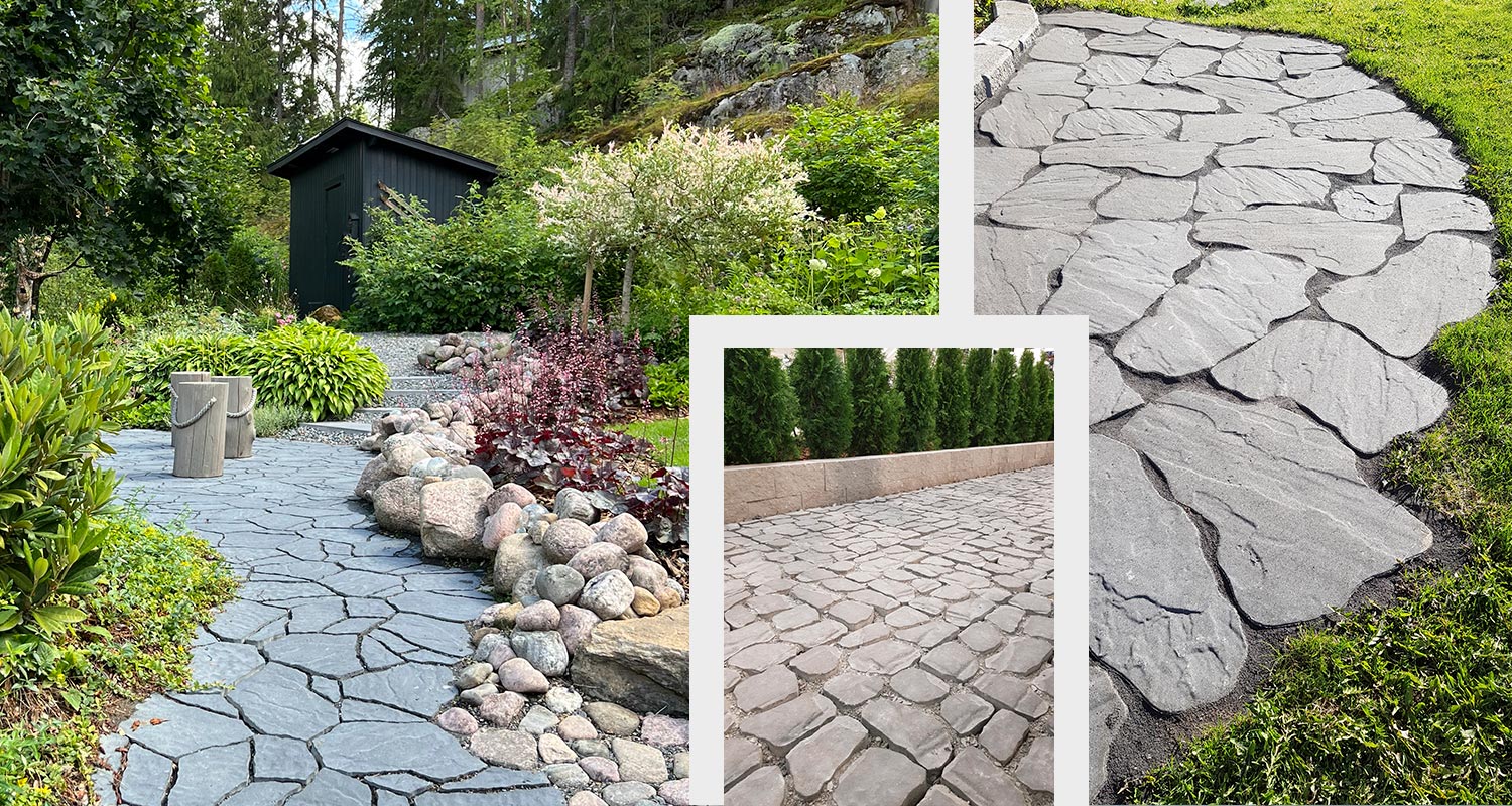 Kolme erilaista kivipolkua.