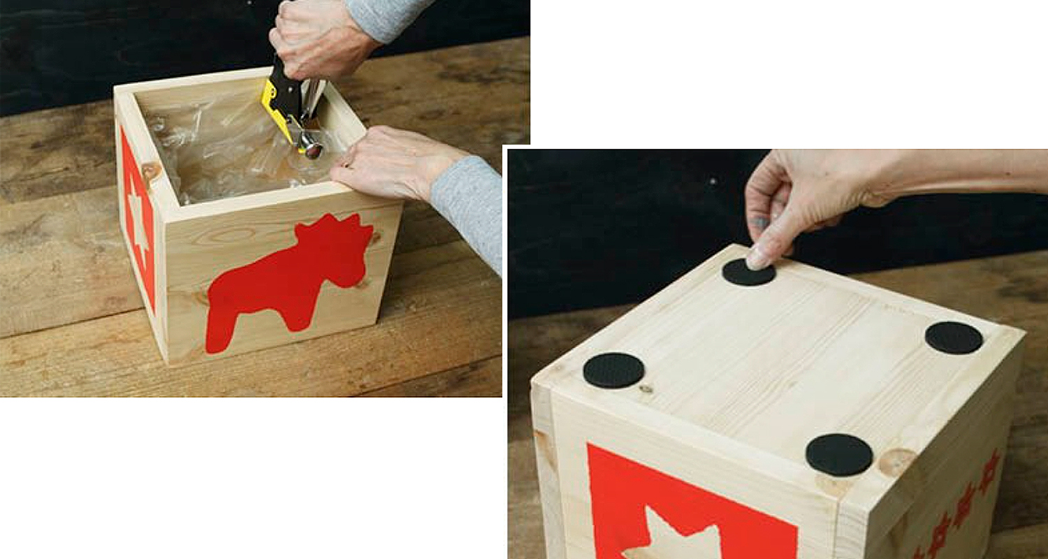 Kuution mallinen kukkalaatikko, työvaiheet 9 ja 10