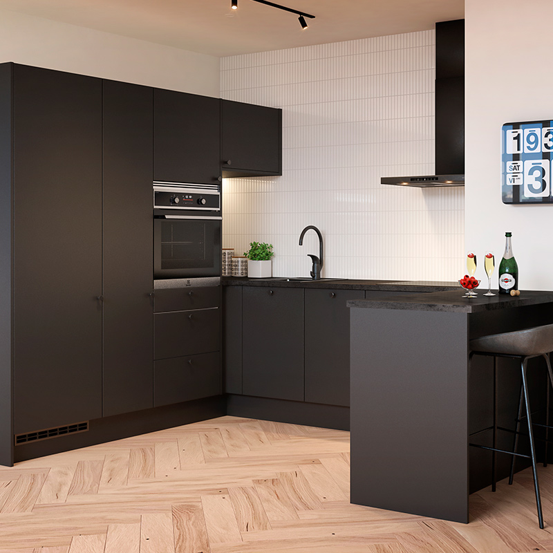 Kuvassa Cello-keittiömalliston tumma Luolaja-ovimalli.