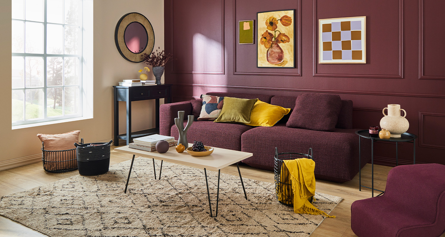 Kuvassa olohuone, jonka sisustus on toteutettu 60-30-10-sääntöä noudattaen.