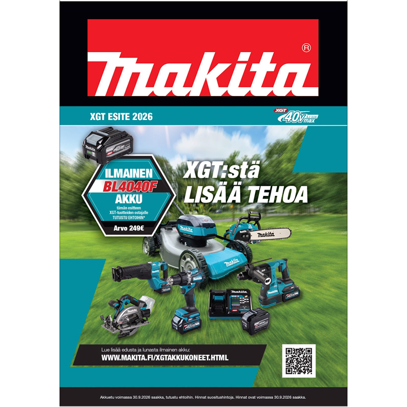 Kuvassa Makitan uusi XGT-esitteen kansi.