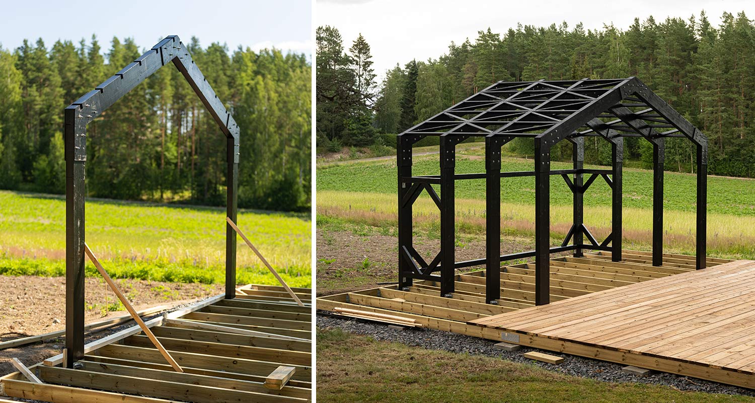 Kesäkeittiön katoksen rakennus, ristikkorakenne